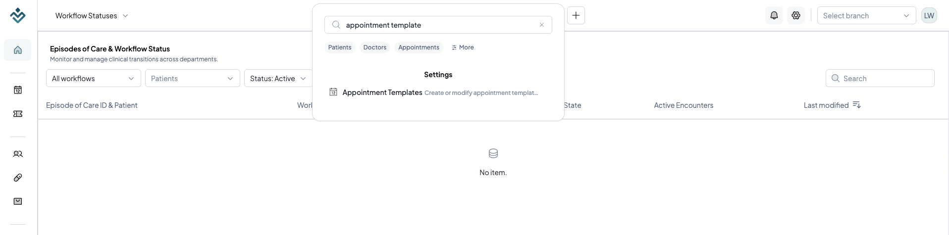 Global Search for Appointment Templates