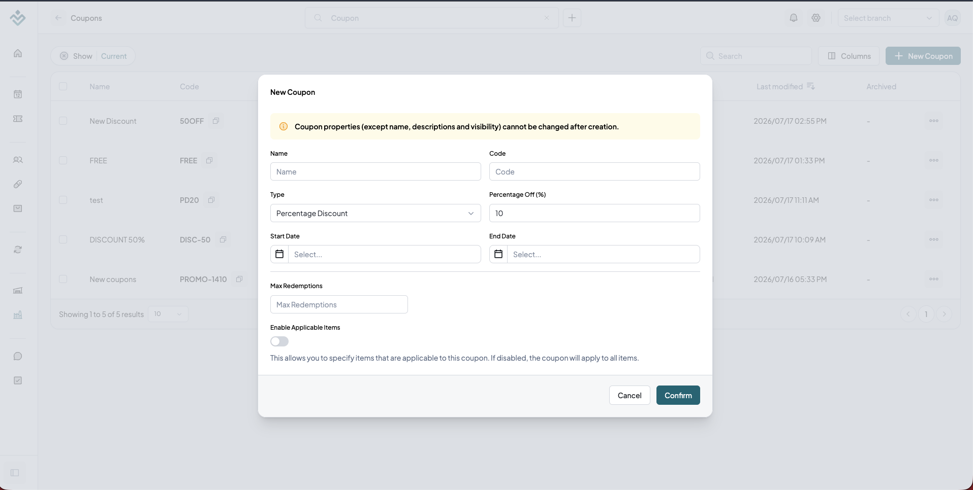 Coupon Form Type Percentage Amount