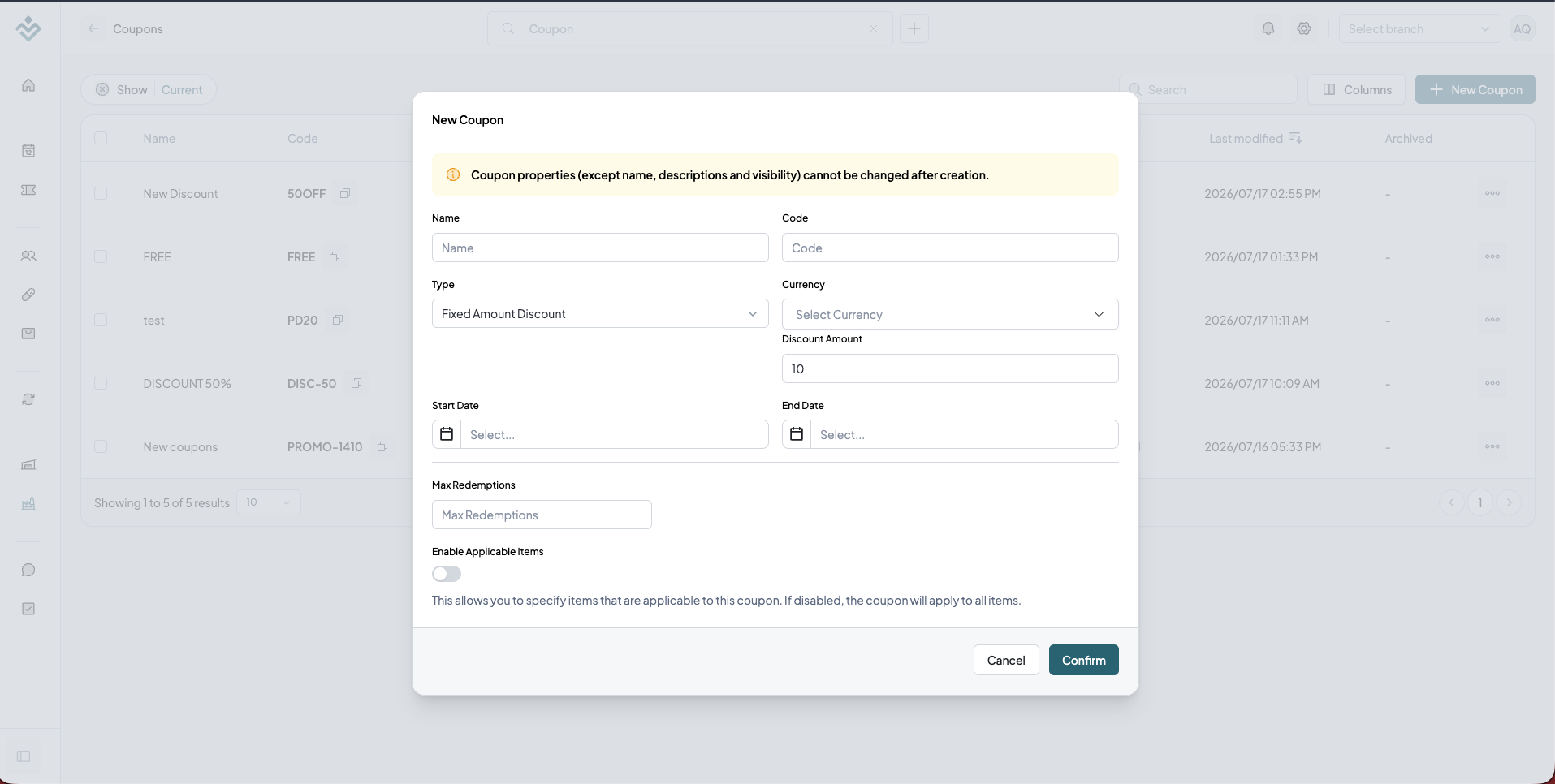 Coupon Form Type Fixed Amount