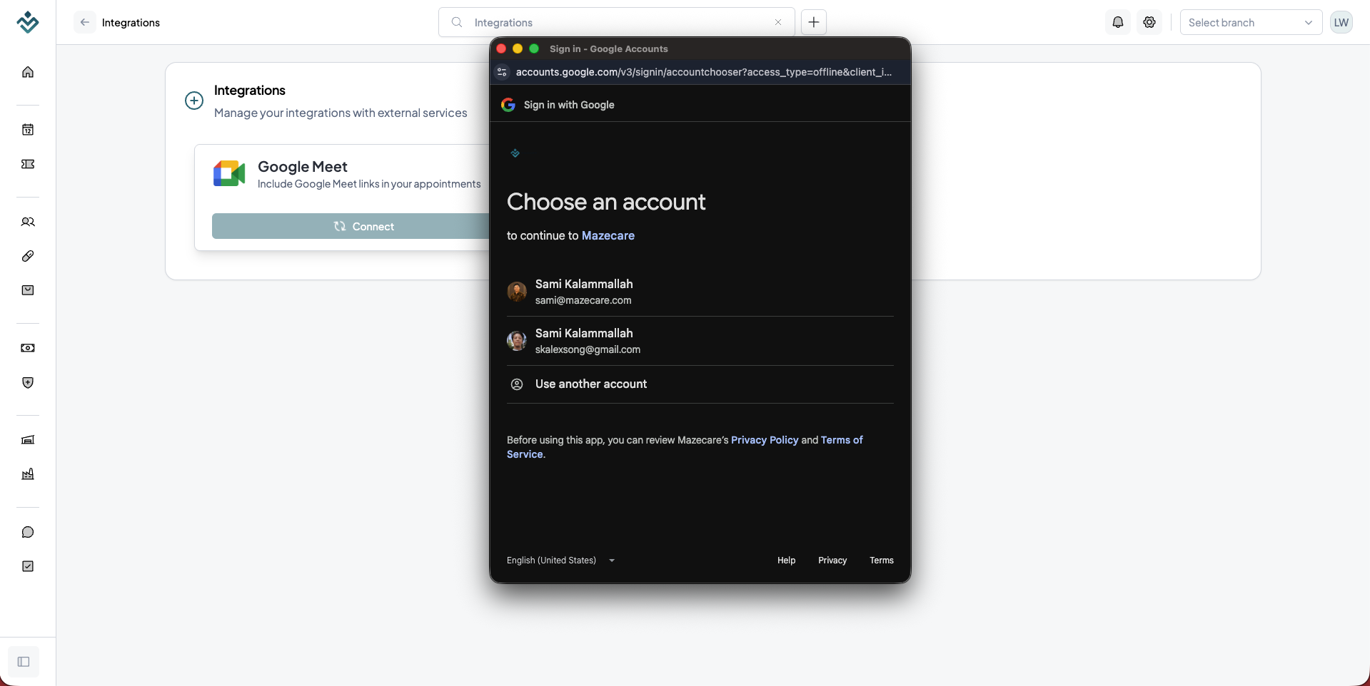 Select Google Account