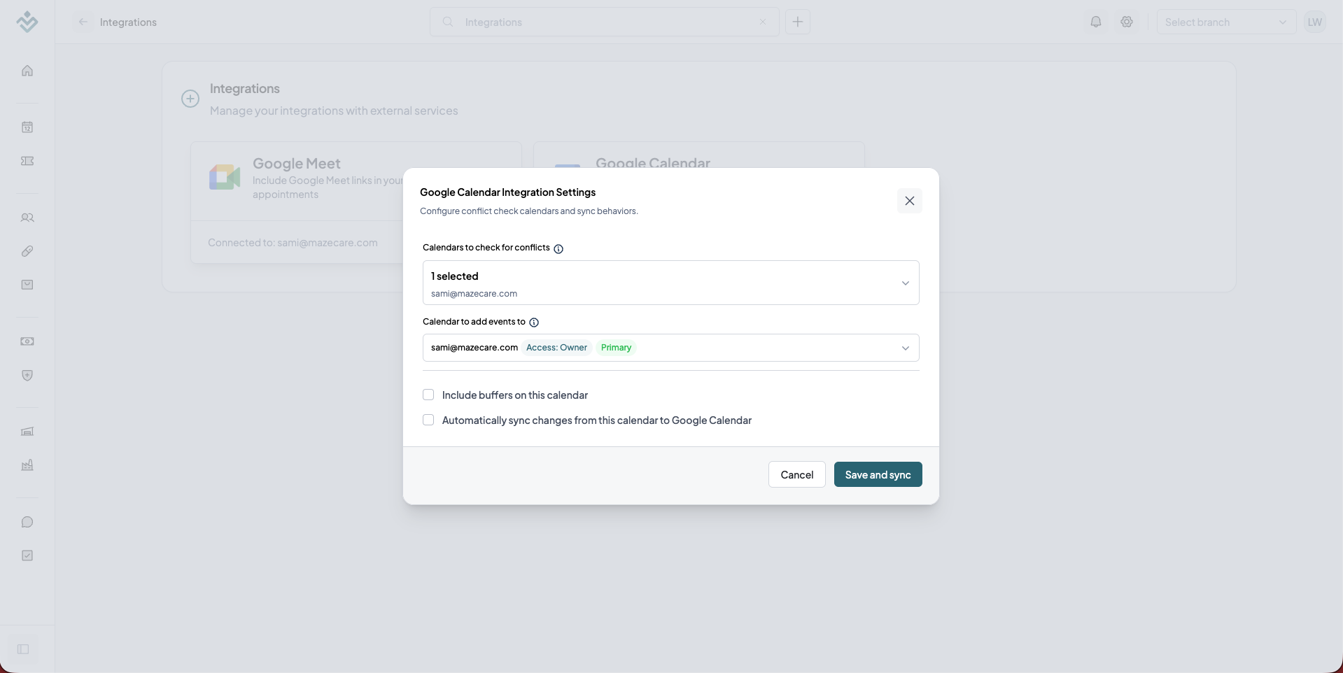 Google Calendar Sync Settings