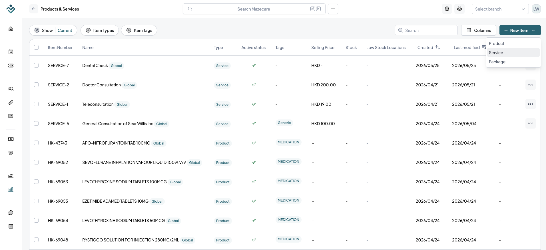 Products & Services List