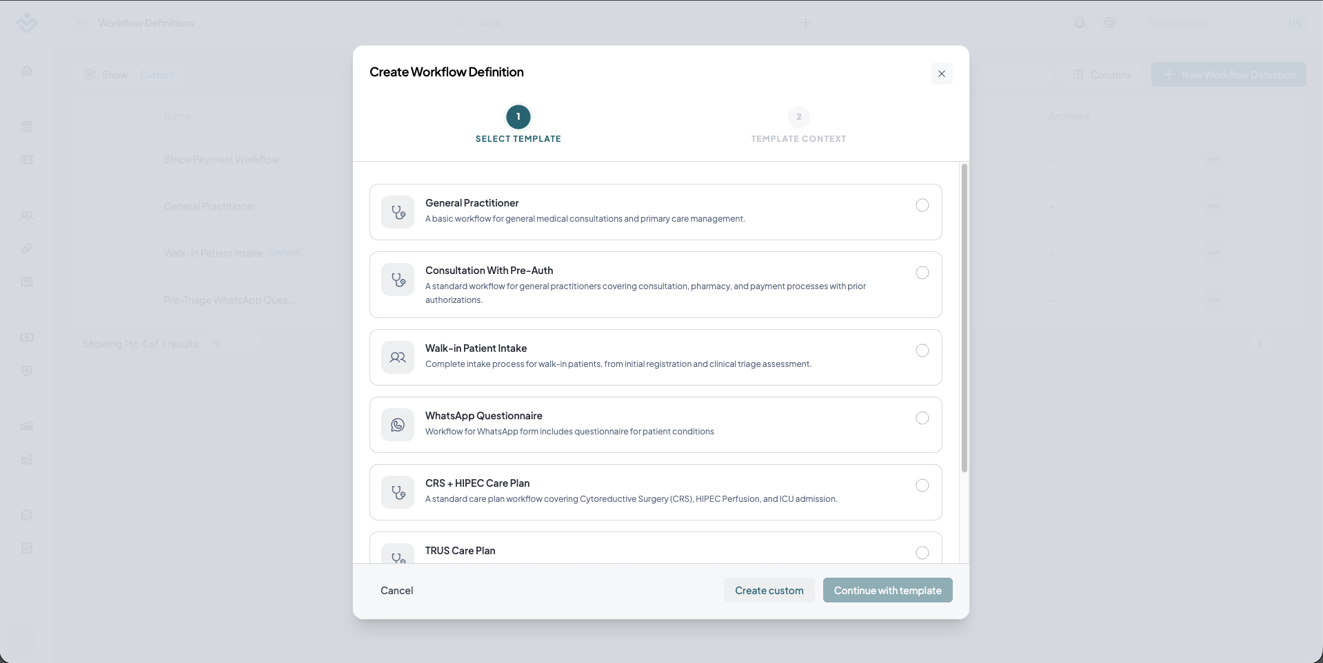 Select Workflow Template